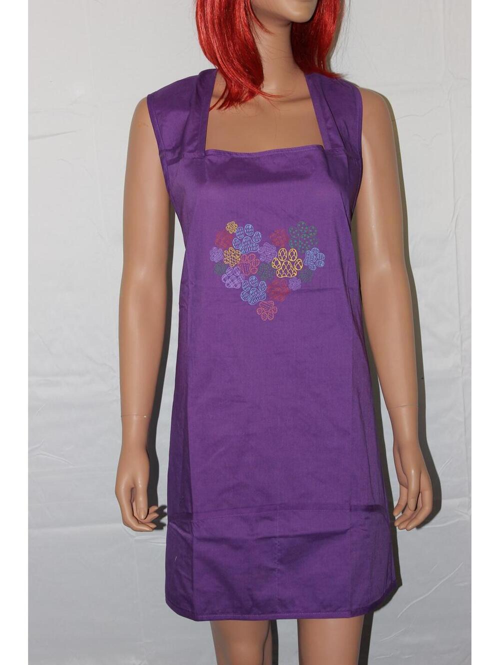 EASY ESSENTIALS COTTON BLEND KITCHEN BBQ APRON PURPLE PAW PRINTS REG & PLUS